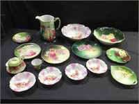 Assorted china rose plates, bowls, pitcher, etc