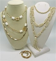4  Beaded Pearl Necklaces & Bracelet