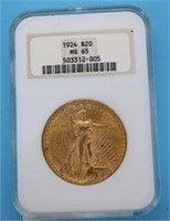 1924 $20 GOLD ST. GAUDENS GOLD PIECE, SLABBED