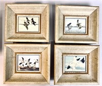 FOUR DECOUPAGE MIGRATORY BIRDS PAINTINGS