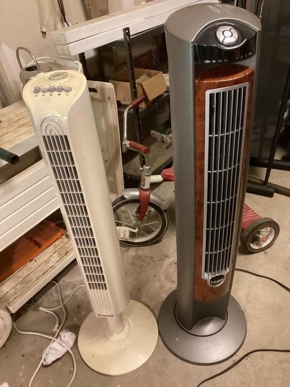 Two high output, oscillating fans