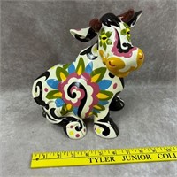 Floral Painted Ceramic Cow