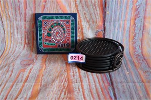 Drink Coaster set with metal holder and colorful