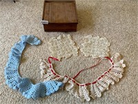 Wooden box and lace pieces