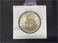 1948 Mexico Silver 5 Peso .900 Fine Silver