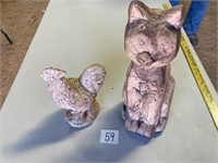 Chicken and Cat Lawn Figurines