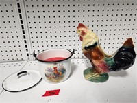 Vtg Royal Copley Rooster Planter/ Rooster Candle