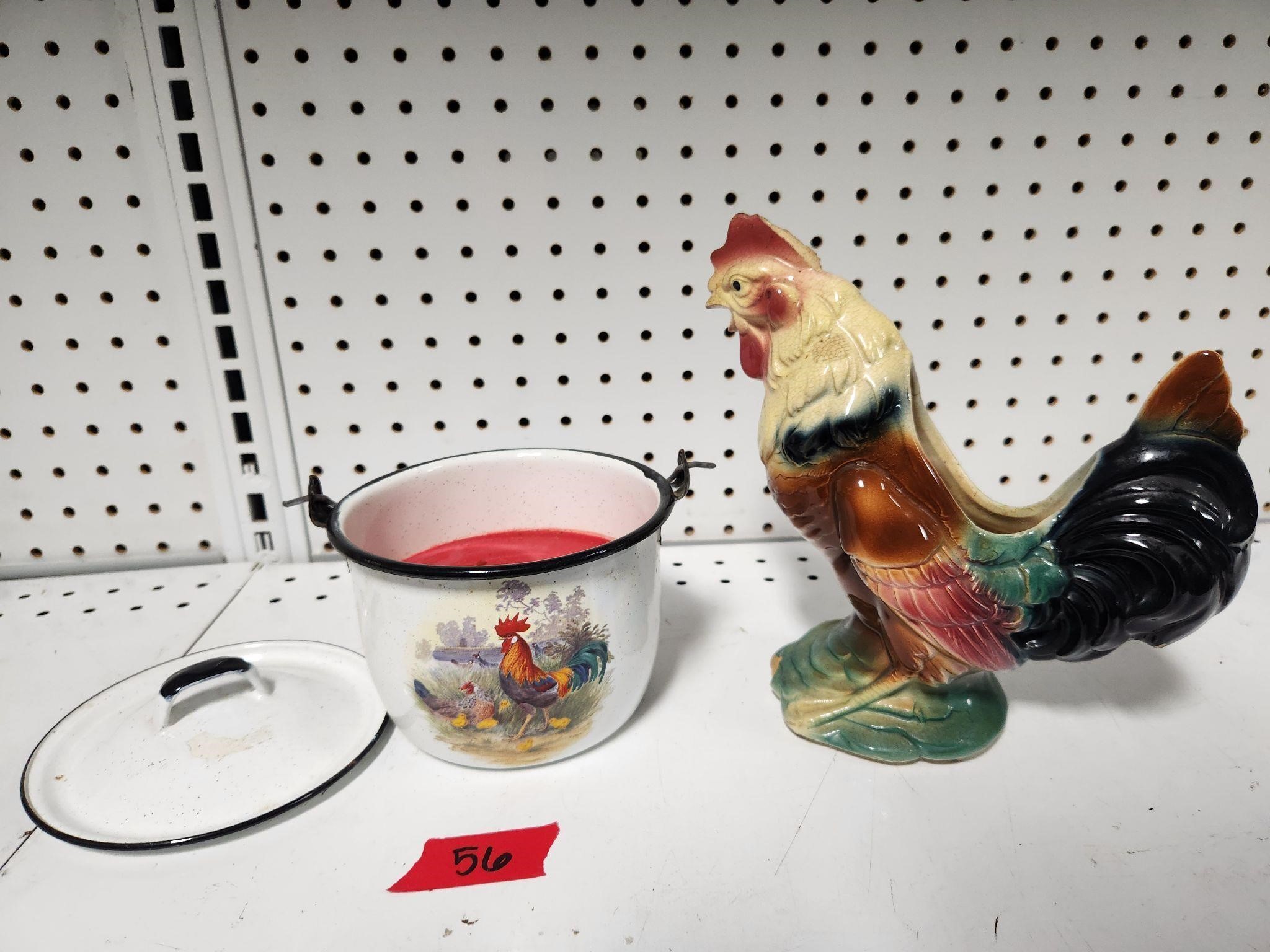 Vtg Royal Copley Rooster Planter/ Rooster Candle