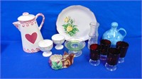 China Heart Coffee Pot, Cream Bottle, Plate & More