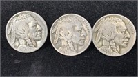 1913 T2, 1918, 1921 - (3) Buffalo Nickels
