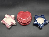 Signed Ceramic Trinket Box & 2- Tealight Holders