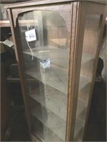 ANTIQUE CURIO CABINET WITH SLIDING GLASS DOORS
