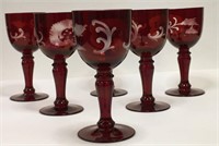 Set Of 6 Bohemian Ruby Cut To Clear Cordials