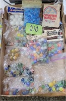 Box lot, marbles, vintage packaging