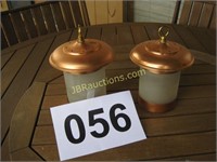 2 COPPER AND FROSTED SHADE LANTERNS FOR OUTSIDE