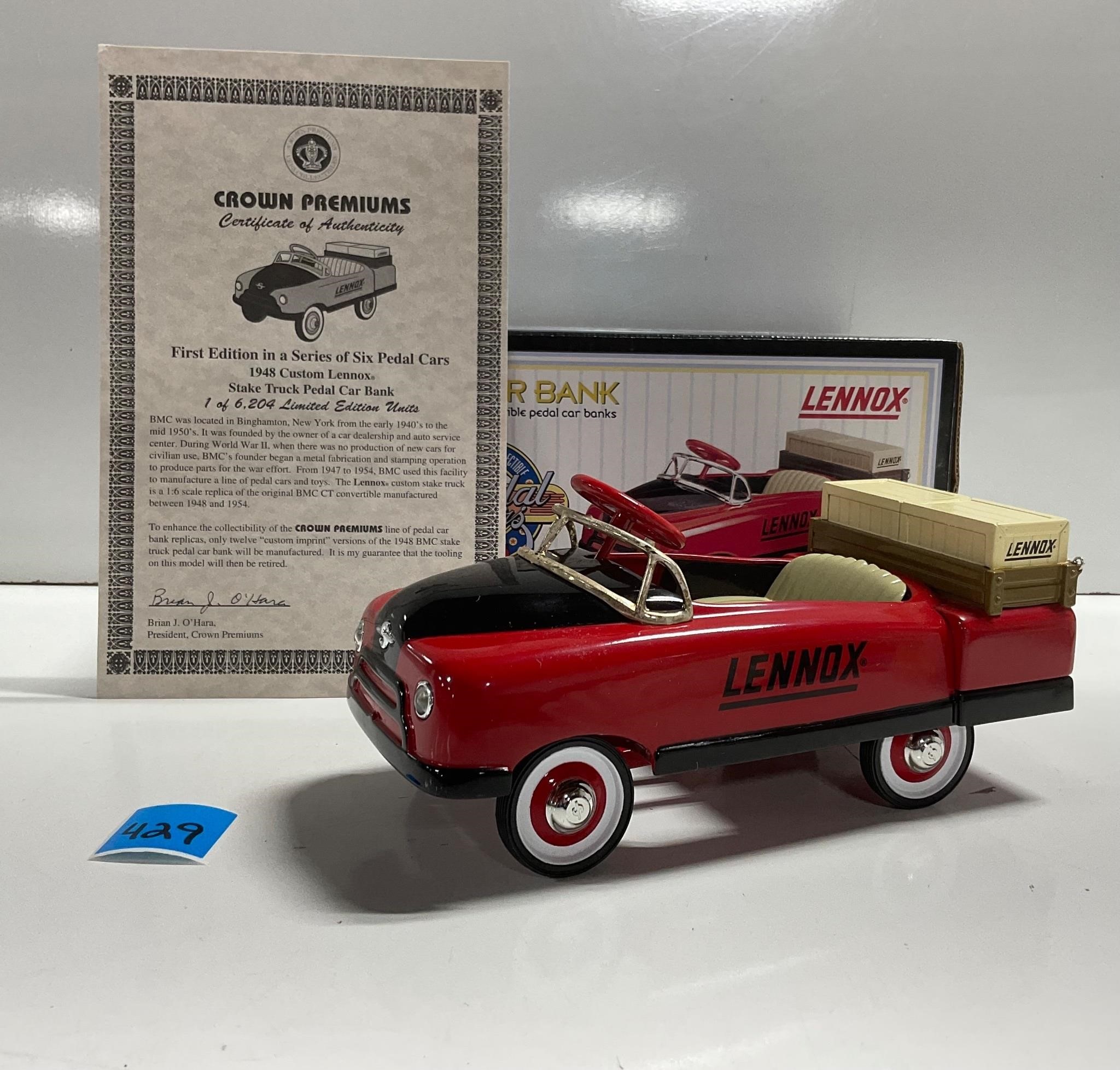 Lennox 1948 Custom Stake Truck Pedal Car Bank 7”