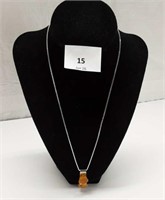 NECKLACE - SILVER CHAIN WITH AMBER PENDANT