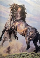 Art HUGE Vincent Hovley Oil “Dueling Mustangs”