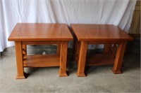 Two end tables, oak finish, 28 X 24 X 22"H