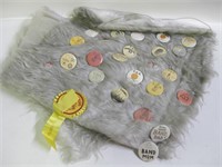 24"x 49" Faux Fur Hanging W/Vintage Button Pins