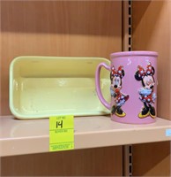 Vintage Yellow Enamel Loaf Pan with Minnie Mouse