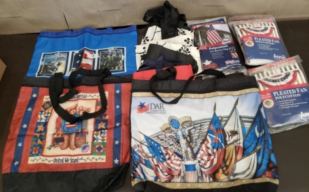 Lot of Patriotic Decor & Reusable Tote Bags