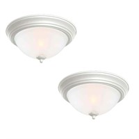 13 in. 2-Light White Flush Mount with Frosted Glas