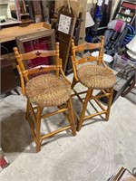 Pair wicker seat bar height chairs 35 inches