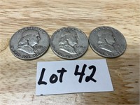 1952,1954, & 1961 Franklin Half Dollars