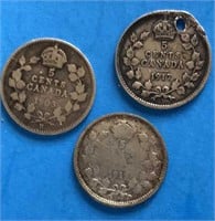 3x 5 Cent Silver Canada