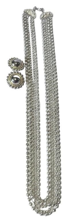 Bright Silver Colored Necklace & Earrings