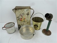 Lot of 6 Vintage Tin Items - Snuff Jar Cereal