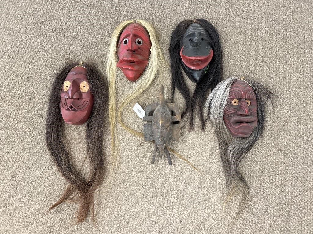 5 Carved Native American Face Masks