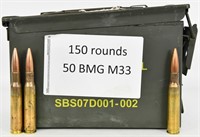 150 Rounds of .50 BMG M33 Ammuniton In Ammo Can