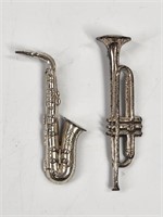 2) ANTIQUE BEAU STERLING SILVER INSTRUMENT PINS