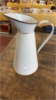 Large Porcelain Enamelware Pitcher 16Inches