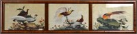 CHINESE EXPORT PITH TRIPTYCH PAINTING OF BIRDS