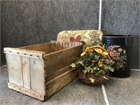 Old Wood Box and Floral Decor Bundle