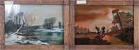 PAIR OF 1800S REVERSE PAINTING ON GLASS