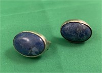 Sterling Silver and Blue Agate Cabochon Earrings
