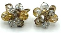 Vintage VENDOME Gold Metallic Beaded Clip Earrings
