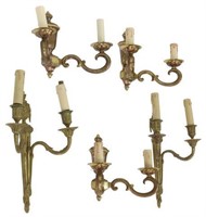 (5) FRENCH LOUIS XV STYLE BRONZE TWO-LIGHT SCONCES