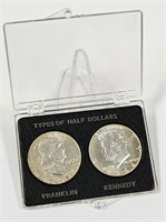 UNC Franklin & Kennedy Silver Half Dollar Display