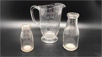 Depression Era Measuring Pitcher & 2 Cream Bottles