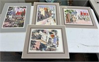 Four Signed Hand Colored Print of City View