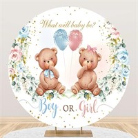 (cloth only)7x7ft Bear Gender Reveal Round Backdro