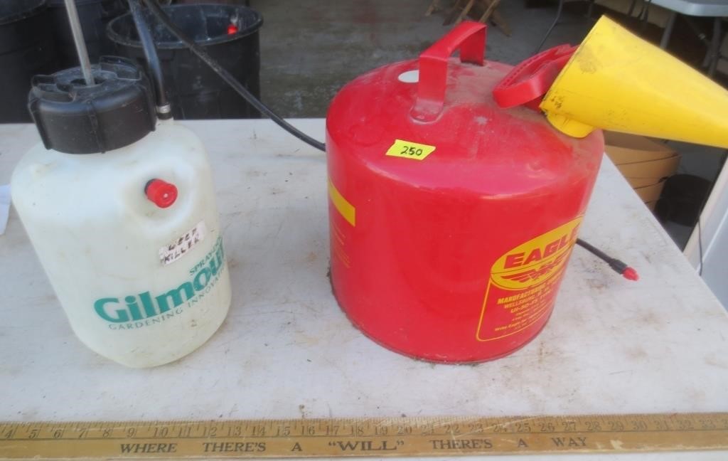 Metal 5 gal gas can, hand sprayer