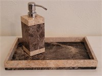 Marble Bathroom Counter Soap Dispenser & Tray