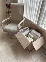 PATIO CHAIR, SHAKLEE PRODUCTS IN BOXES