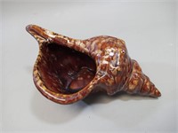 Vtg Brown Ceramic Seashell Planter Pot